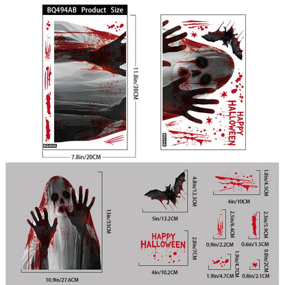 Halloween Static Cling Stickers Scary Ghost Woman Bloody Handprint Window Decals Spooky Party Home Decor Horror Decorations