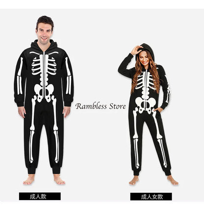 Parent-child Party Scary Skulls Cosplay Suits Luminous Skeleton Shape Costumes for Kids Adults Families Halloween Cos Clothing