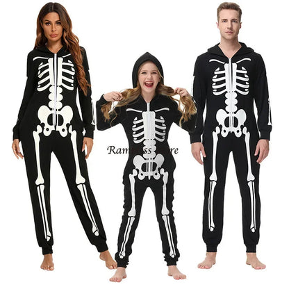 Parent-child Party Scary Skulls Cosplay Suits Luminous Skeleton Shape Costumes for Kids Adults Families Halloween Cos Clothing