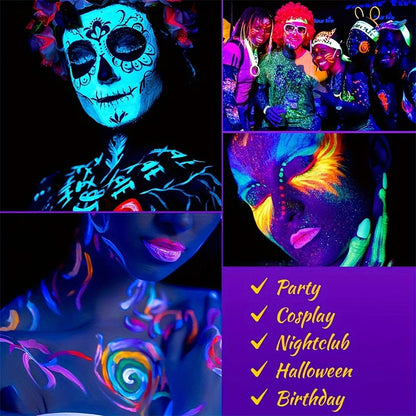 6PCS 25ml Fluorescent Paint Glow In The Dark Light Body Paint Face Painting for Party Halloween Event Makeup Club Makeup Xmas Gl