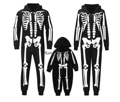Parent-child Party Scary Skulls Cosplay Suits Luminous Skeleton Shape Costumes for Kids Adults Families Halloween Cos Clothing