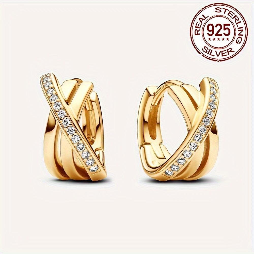 925 Silver Yellow Golden Crossover Earrings