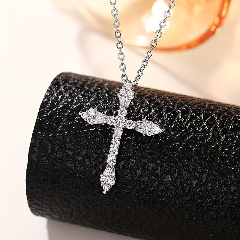 Delicate Zirconia Inlaid Cross Pendant Necklace