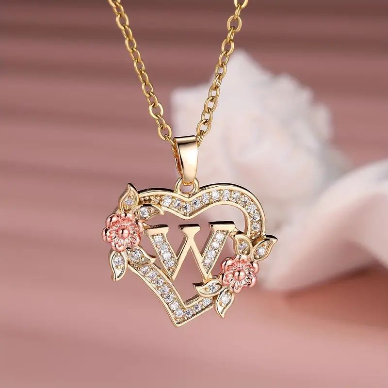 Fashion Hollowed-out Love Heart Flowers Letter Necklace