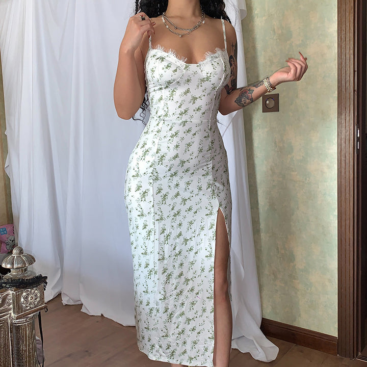 Sexy Fashion Slit Suspender Dress Summer Womens Clothing