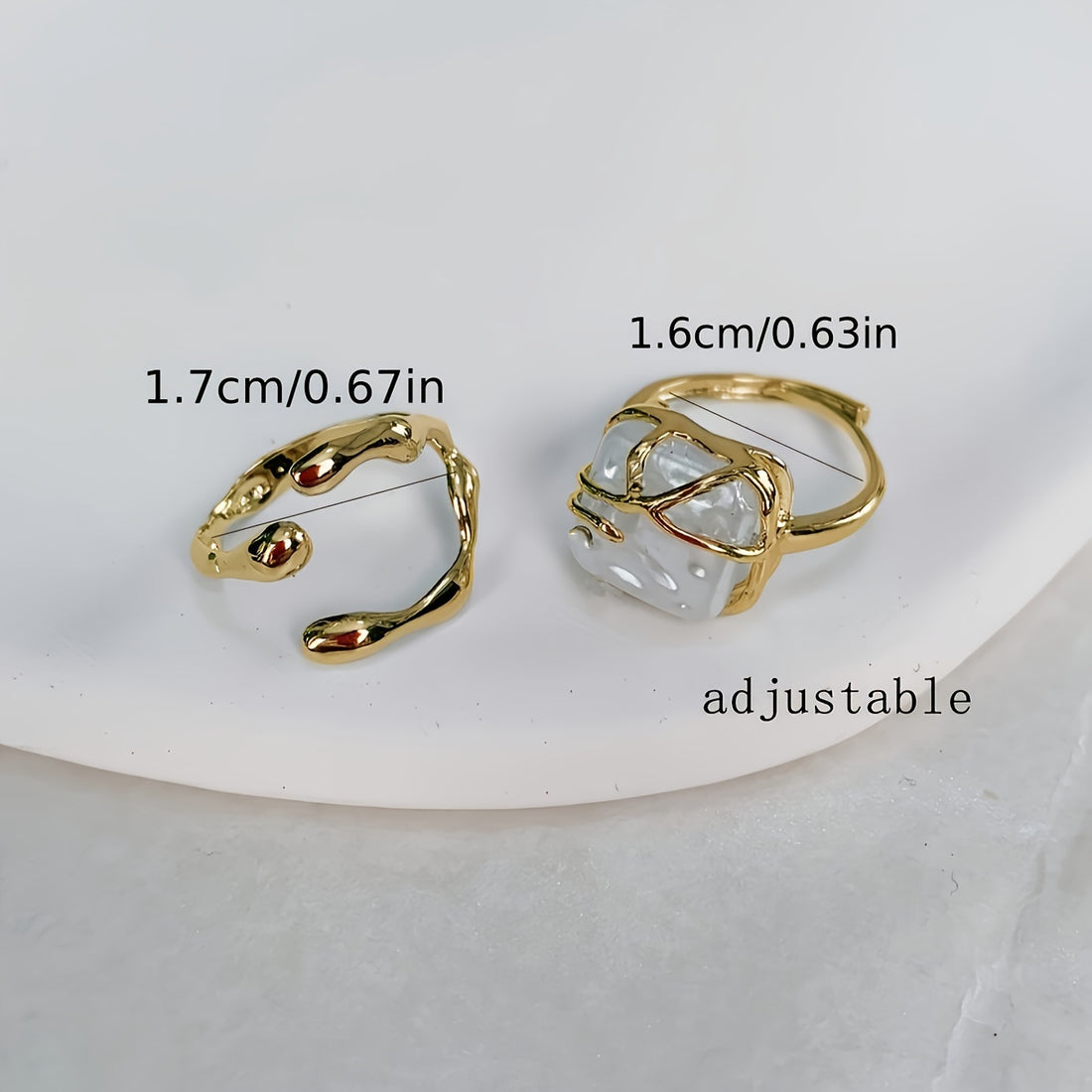 Elegant 2pcs Adjustable Faux Pearl Ring Set