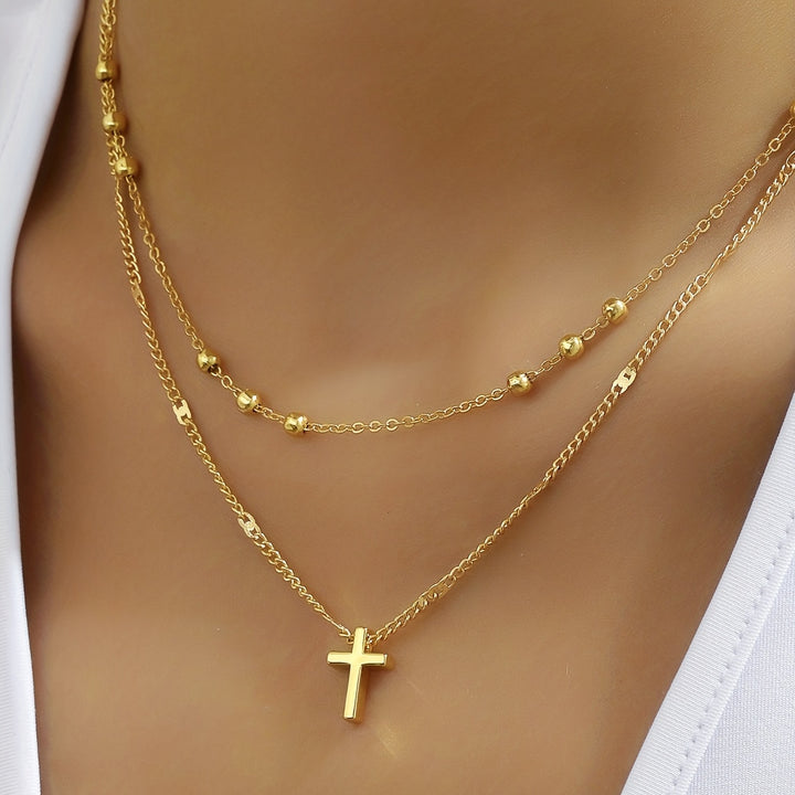 Vintage-Inspired Double Layer Cross Pendant Necklace