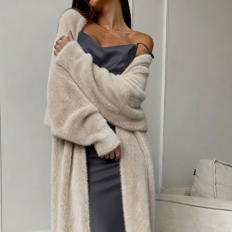 Womens Furry Long Cardigan Duster
