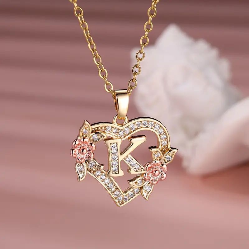 Fashion Hollowed-out Love Heart Flowers Letter Necklace