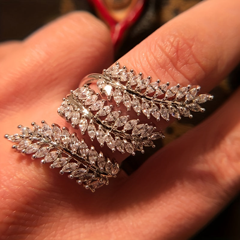 Luxurious Olive Branch Adjustable Ring