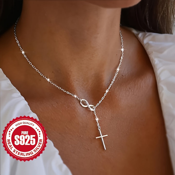 Pure Sterling Silver Infinity Lucky 8 Cross Pendant Necklace