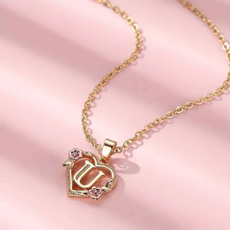 Fashion Hollowed-out Love Heart Flowers Letter Necklace