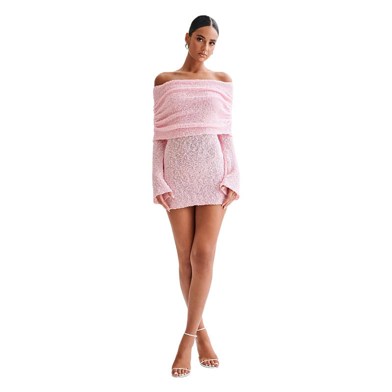 Women's Spring Summer Knitted Dress Elegant Party Boat Neck Dress