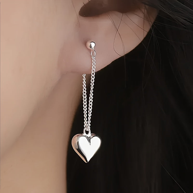 Silvery Heart Chain Earrings