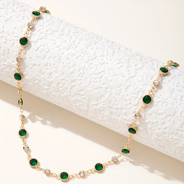 Vibrant Retro Green Synthetic Gemstone Chain Necklace