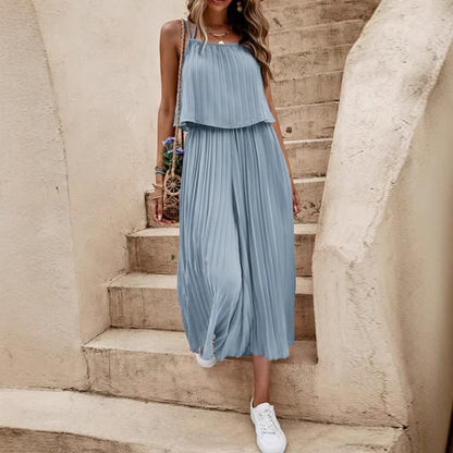 One-Piece Outfit Beach Style Striped Wide Leg Trousers Casual Suit