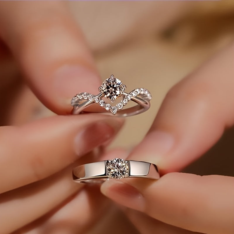 Classic Couple Ring 2-Piece Luxurious Cubic Zirconia Bridal Set