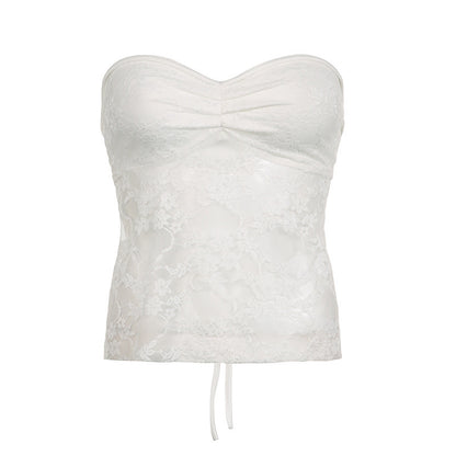 Bow Lace Tube Top Sexy Backless Lace-up Dopamine