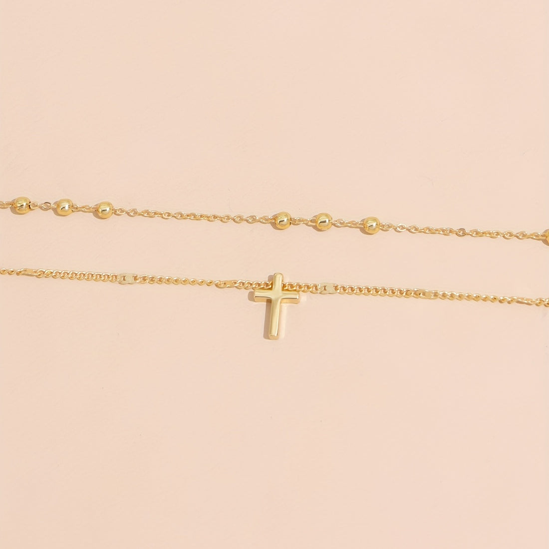 Vintage-Inspired Double Layer Cross Pendant Necklace