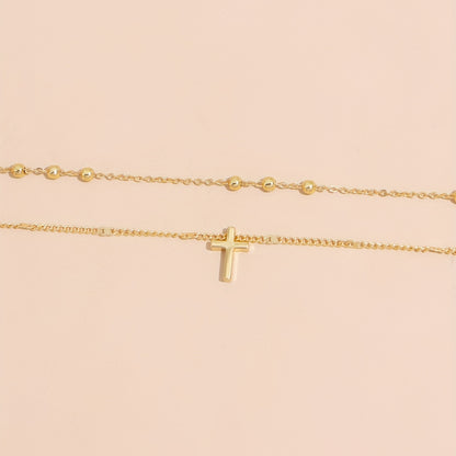 Vintage-Inspired Double Layer Cross Pendant Necklace