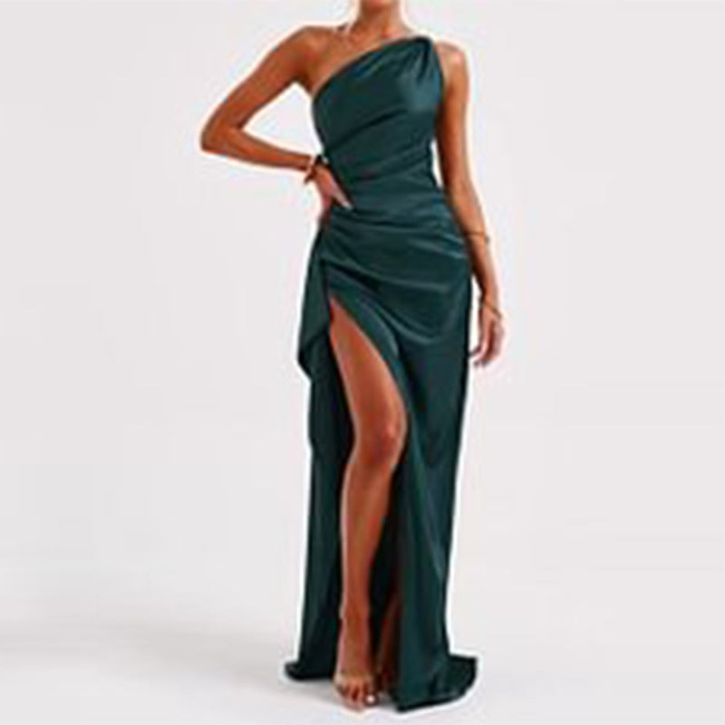 Summer Elegant Slim-fit Solid Color Satin Dresses For Women