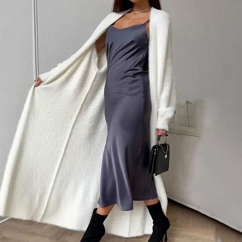 Womens Furry Long Cardigan Duster