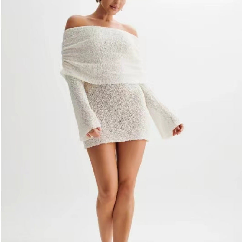 Women's Spring Summer Knitted Dress Elegant Party Boat Neck Dress