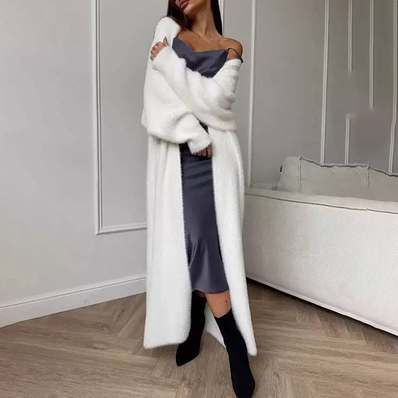 Womens Furry Long Cardigan Duster