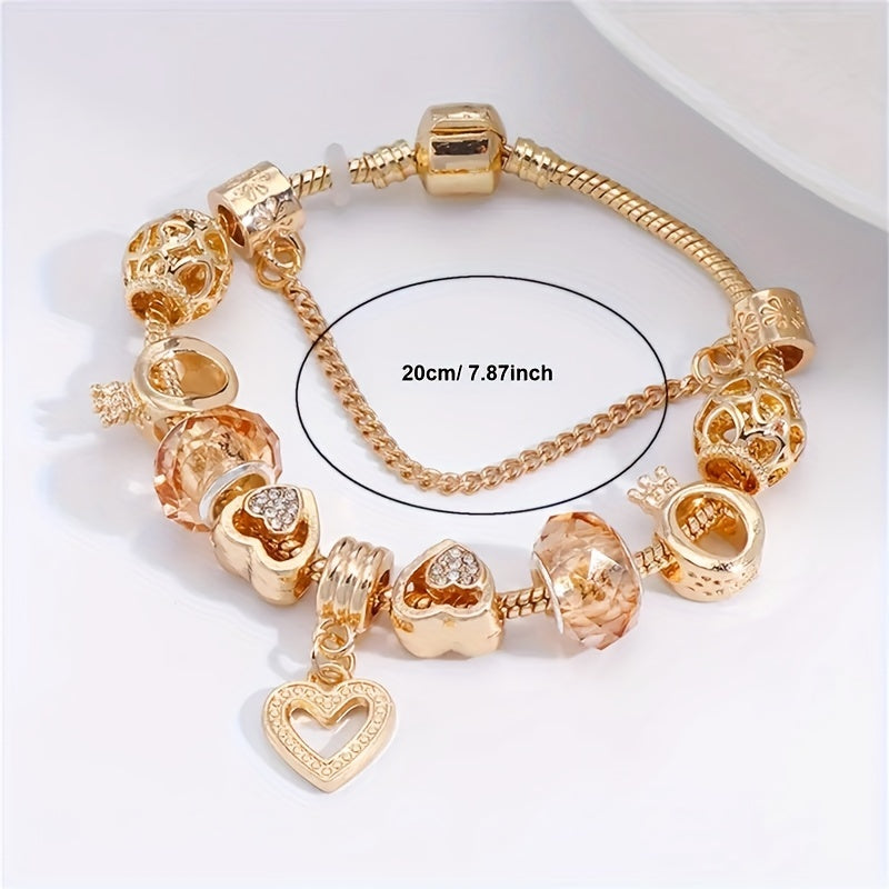 Golden Charm Bracelet with Heart Pendants