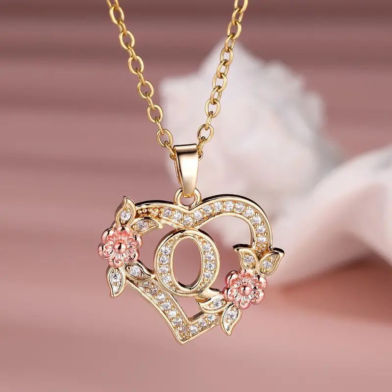 Fashion Hollowed-out Love Heart Flowers Letter Necklace