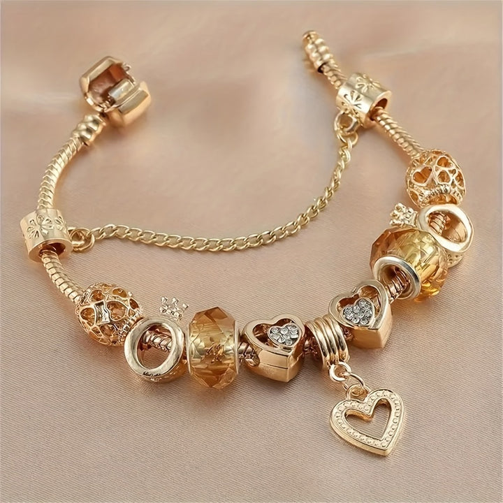 Golden Charm Bracelet with Heart Pendants