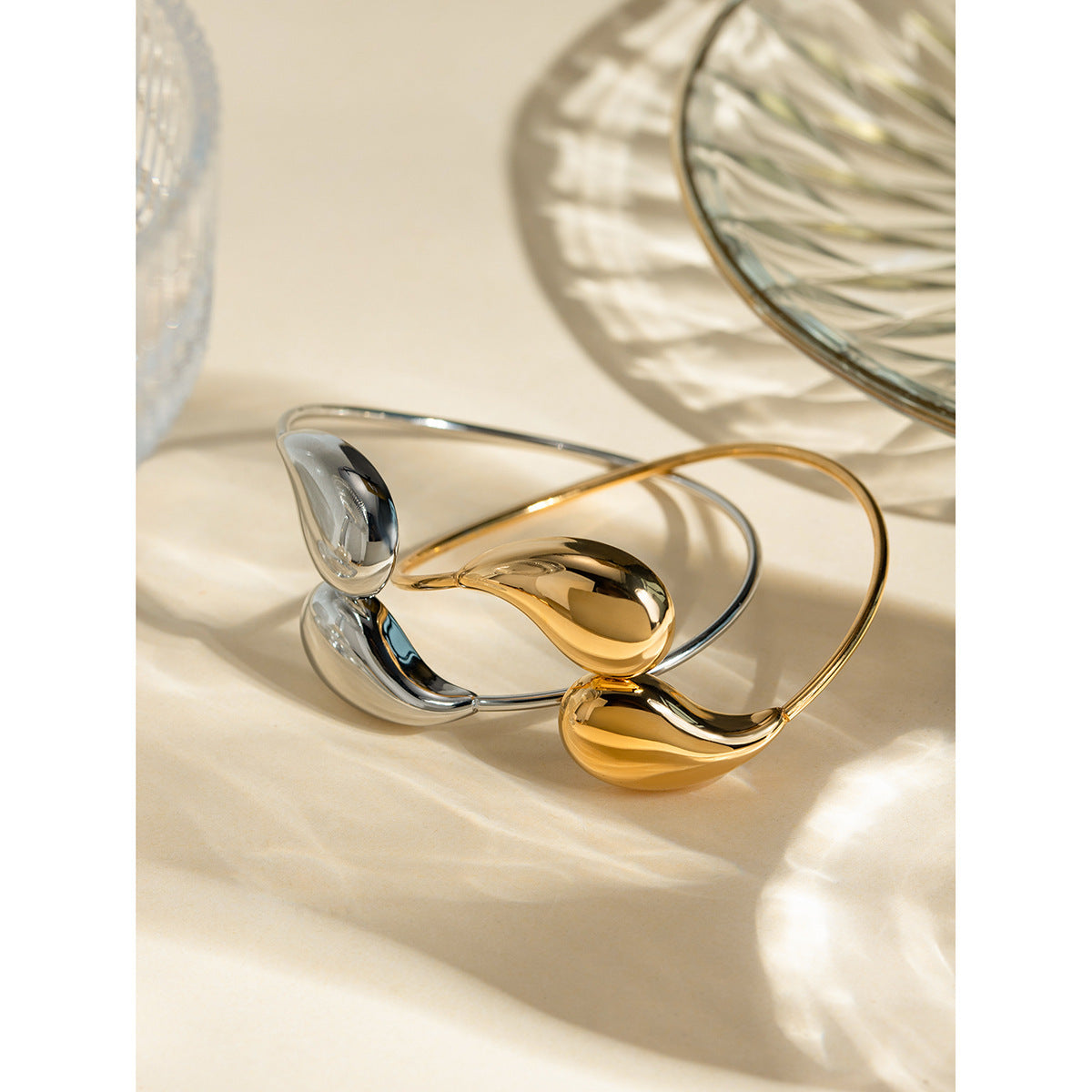 Metallic Irregular Water Drop Twist Adjustable Bangles For Women