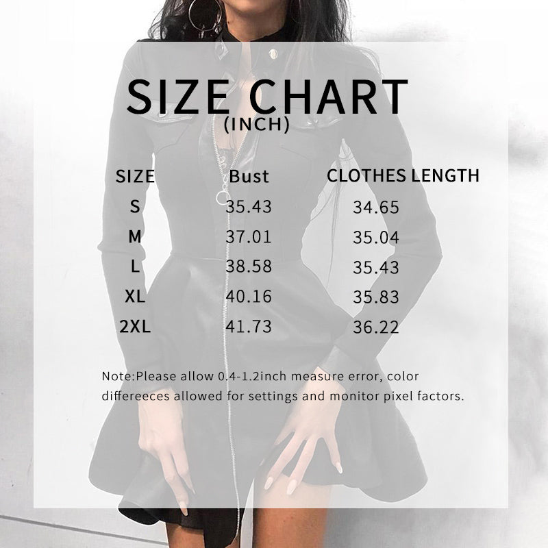 Womens PU Leather Long Sleeve Mini Party Dress