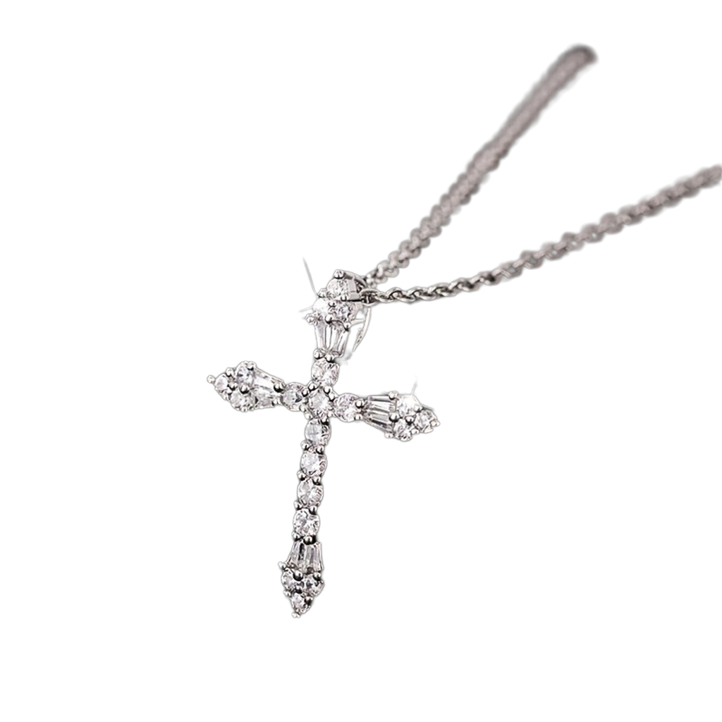 Delicate Zirconia Inlaid Cross Pendant Necklace