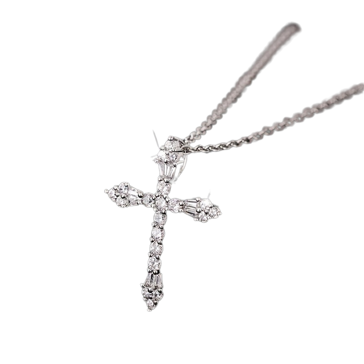 Delicate Zirconia Inlaid Cross Pendant Necklace