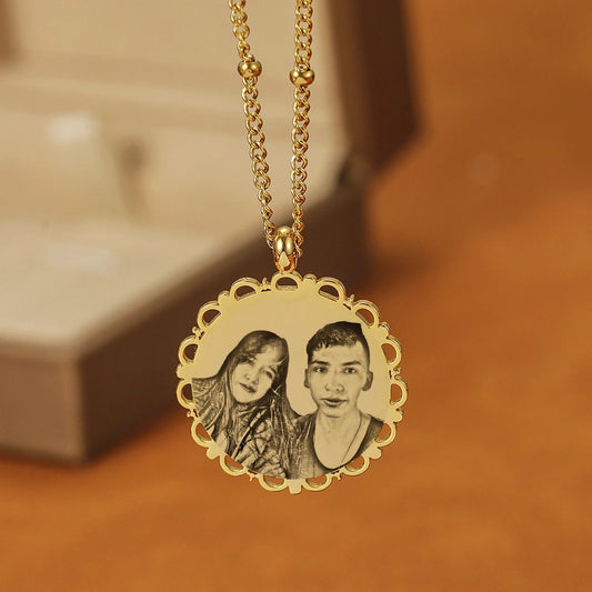 Customized Engraved Photo Stainless Steel Lace Necklace