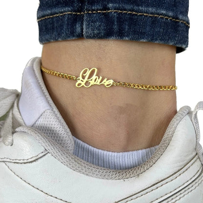 Stainless Steel Gold Color Nameplate Ankle Bracelet Handmade Gifts For Her