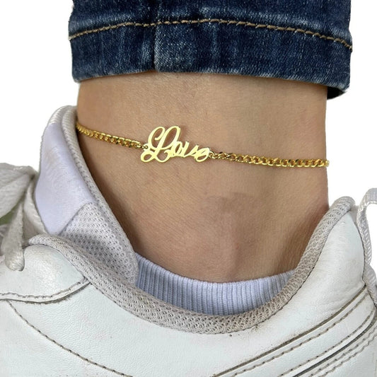 Stainless Steel Gold Color Nameplate Ankle Bracelet Handmade Gifts For Her