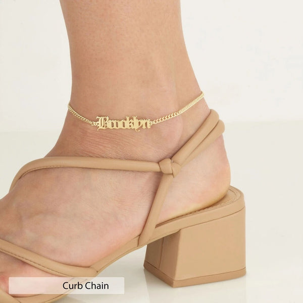 Stainless Steel Gold Color Nameplate Ankle Bracelet Handmade Gifts For Her