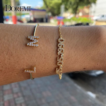 Trendy 6MM Letter Zircon Bracelet with Birthstone